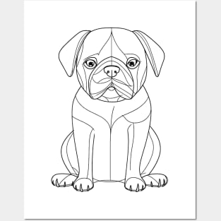 Line pug Posters and Art